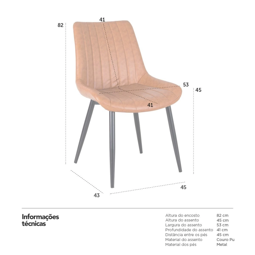 Cadeira estofada Chicago com design industrial - Marrom