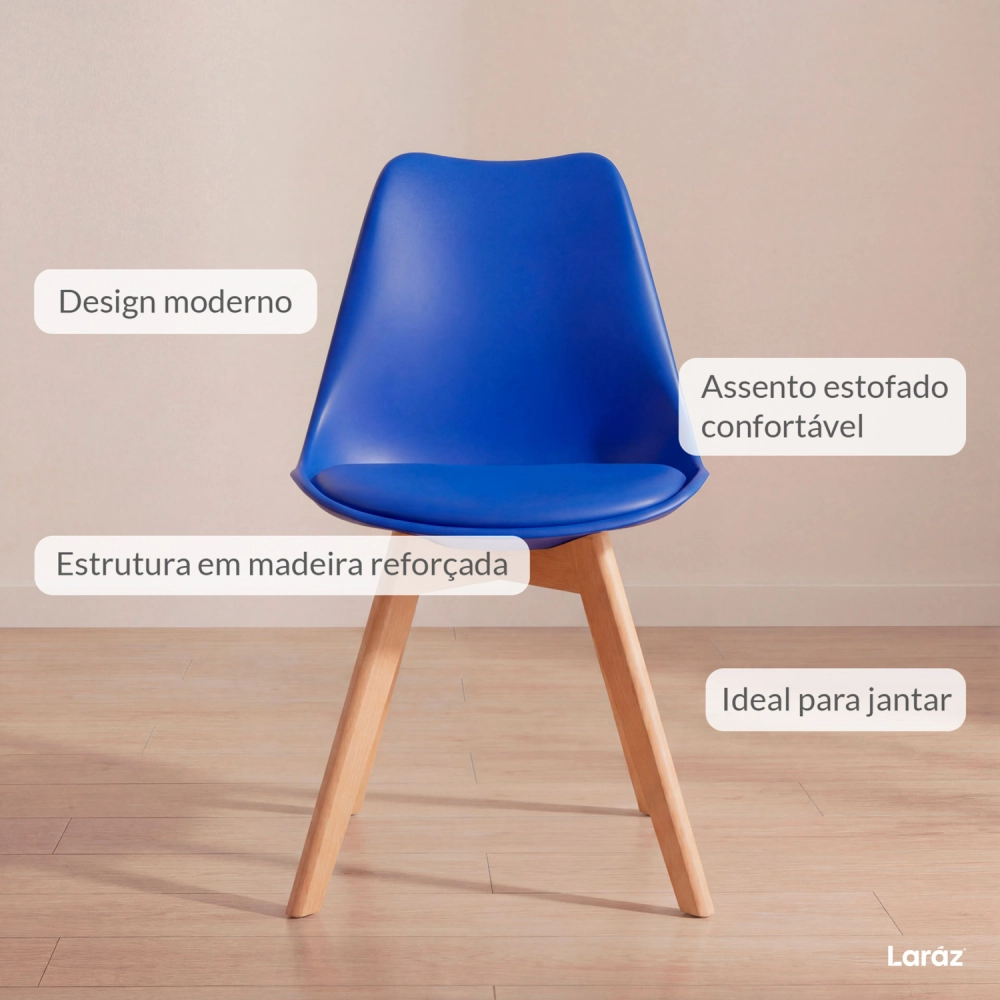Cadeira de jantar Leda com assento estofado e design moderno - Azul Bic