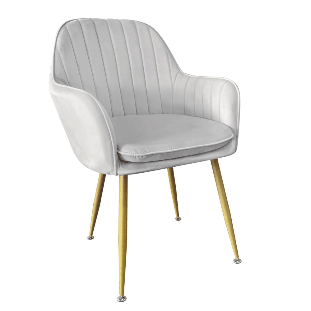 Cadeira Poltrona Lines com pés dourados Suede para sala de jantar - Cinza Cadeira Poltrona Lines com pés dourados Suede para sala de jantar - Cinza