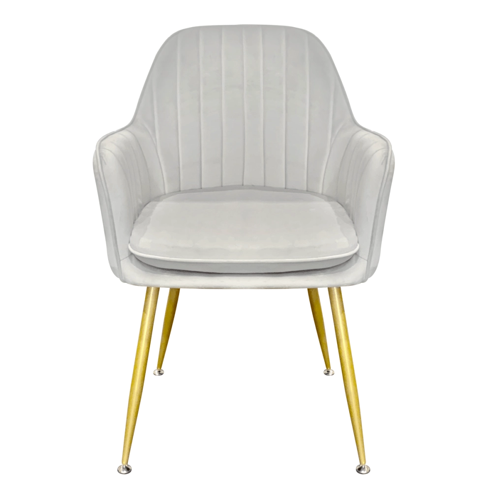 Cadeira Poltrona Lines com pés dourados Suede para sala de jantar - Cinza Cadeira Poltrona Lines com pés dourados Suede para sala de jantar - Cinza