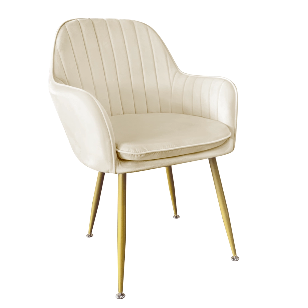 Cadeira Poltrona Lines com pés dourados Suede para sala de jantar - Creme