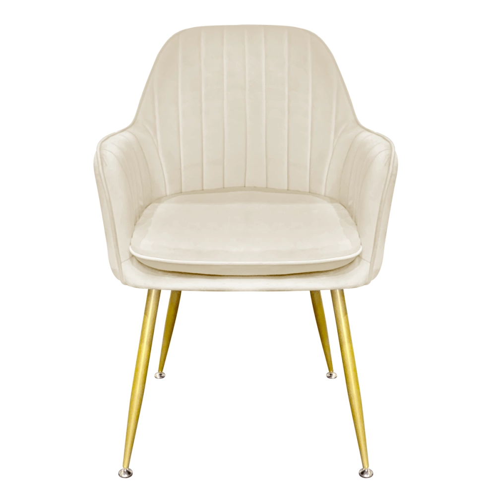 Cadeira Poltrona Lines com pés dourados Suede para sala de jantar - Creme
