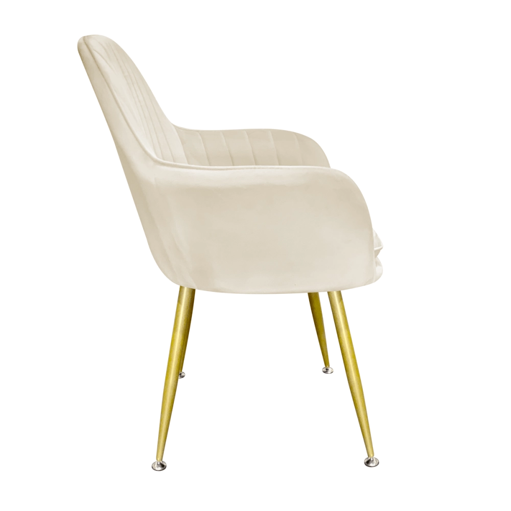 Cadeira Poltrona Lines com pés dourados Suede para sala de jantar - Creme