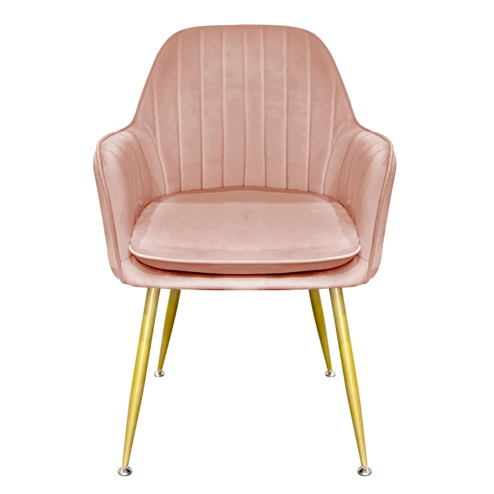 Cadeira Poltrona Lines com pés dourados Suede para sala de jantar - Rosa