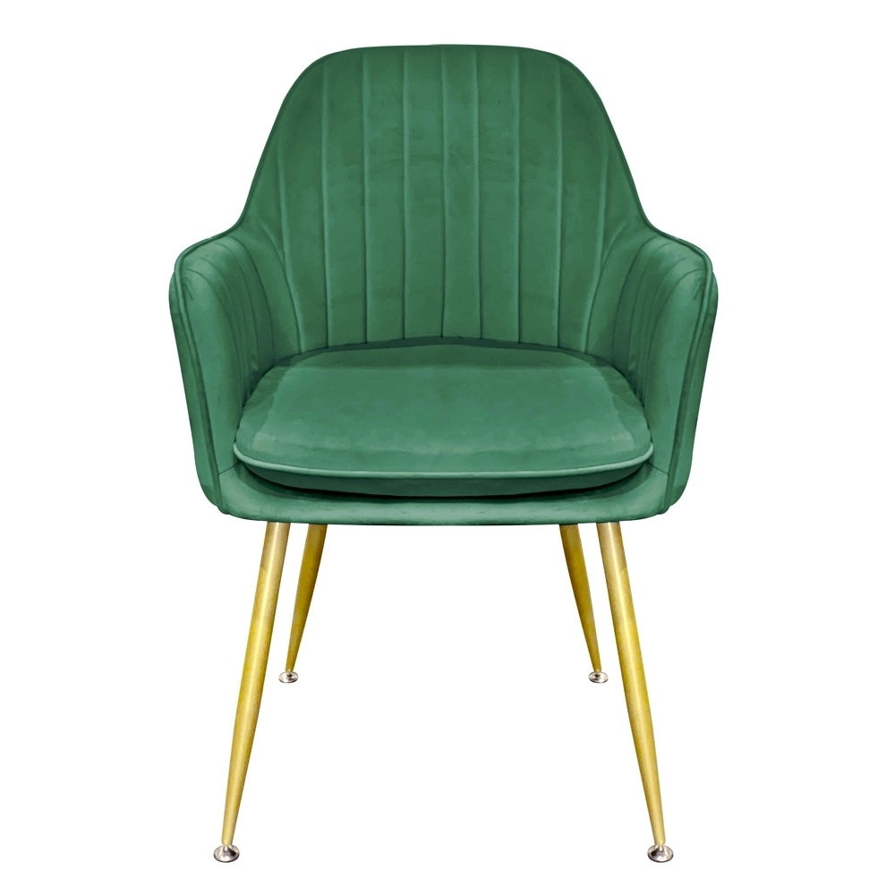 Cadeira Poltrona Lines com pés dourados Suede para sala de jantar - Verde Escuro
