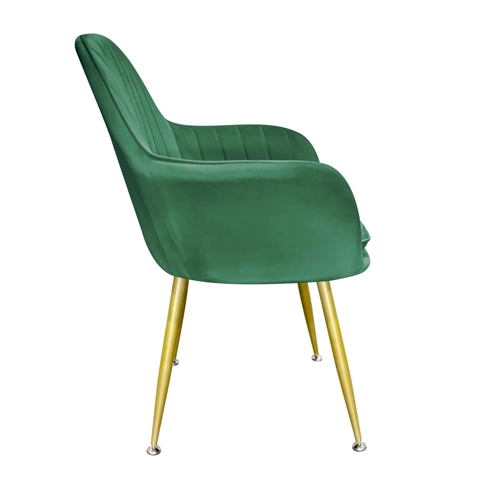 Cadeira Poltrona Lines com pés dourados Suede para sala de jantar - Verde Escuro