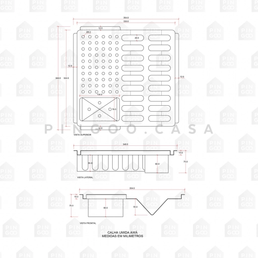 Calha Umida Awá Aço Inox 304 Dourado