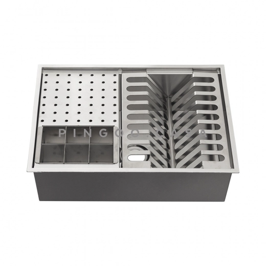 Calha Úmida para Cozinha Gourmet Escorredor Embutida Aço Inox 304 Baniwa 43x33 cm Prata