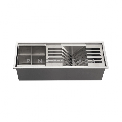 Canal Calha Úmida para Cozinha Gourmet Escorredor Embutida Aço Inox 304 Waiana 45x18 cm Prata