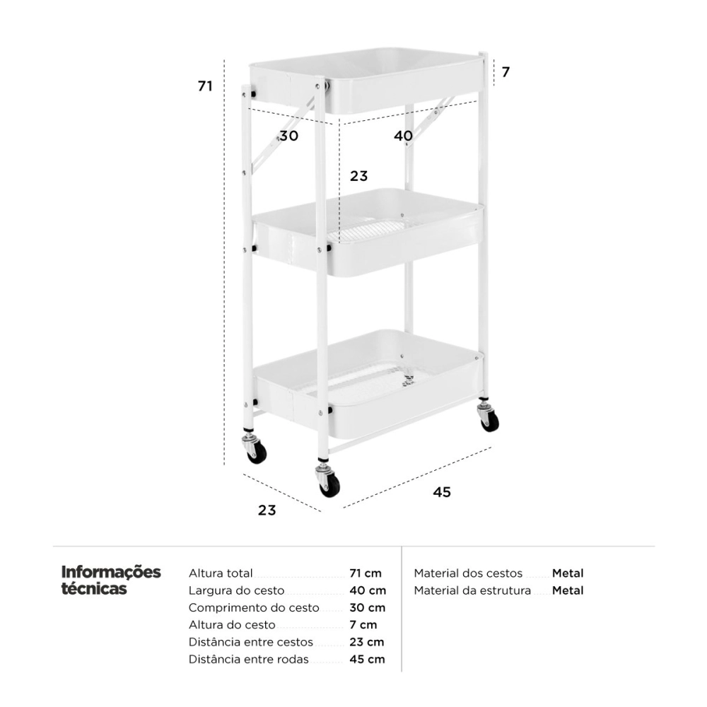 Carrinho organizador Hong Kong de 3 prateleiras para cozinha com rodízios - Preto Carrinho organizador Hong Kong de 3 prateleiras para cozinha com rodízios - Preto