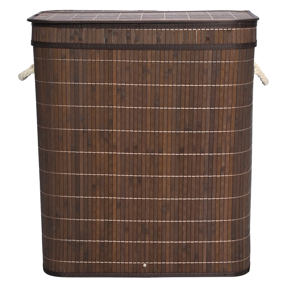 Cesto Duplo com Tampa 60cm Bambu Escuro - Mimo Style