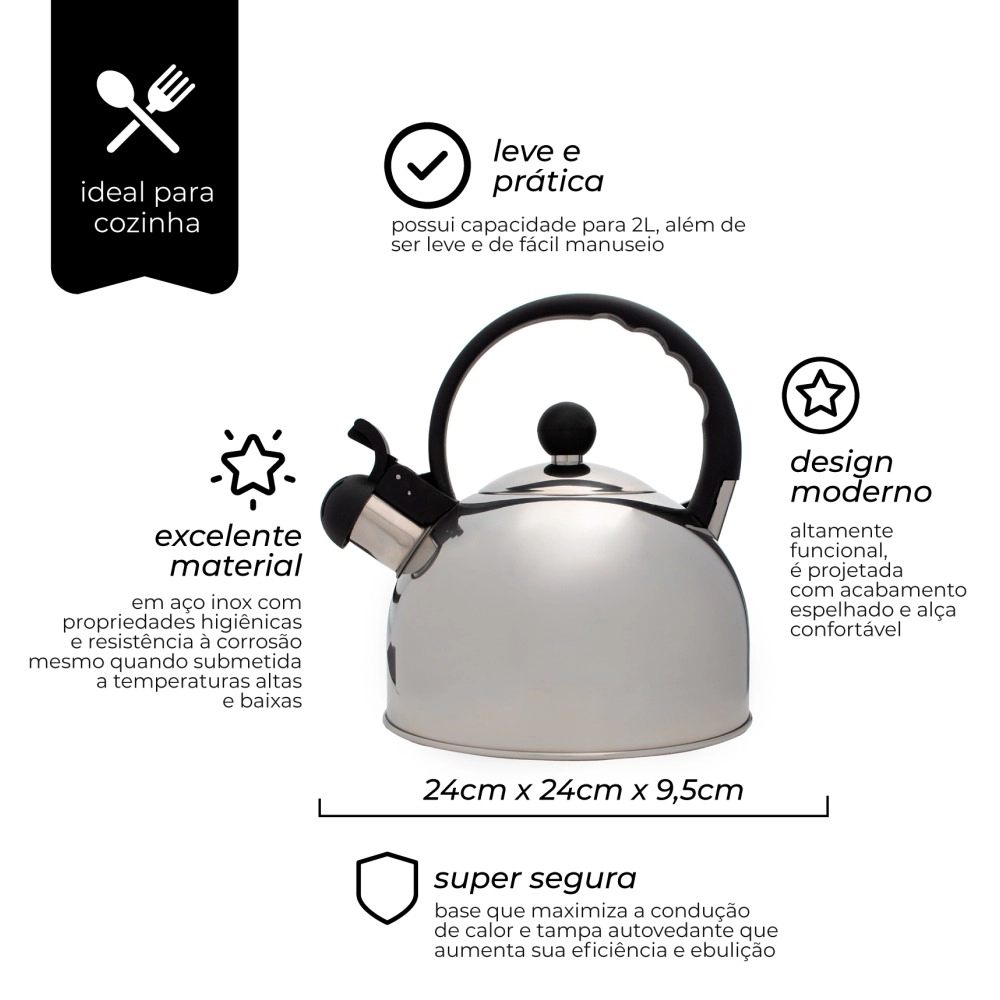 Chaleira em Inox 2L - Mimo Style