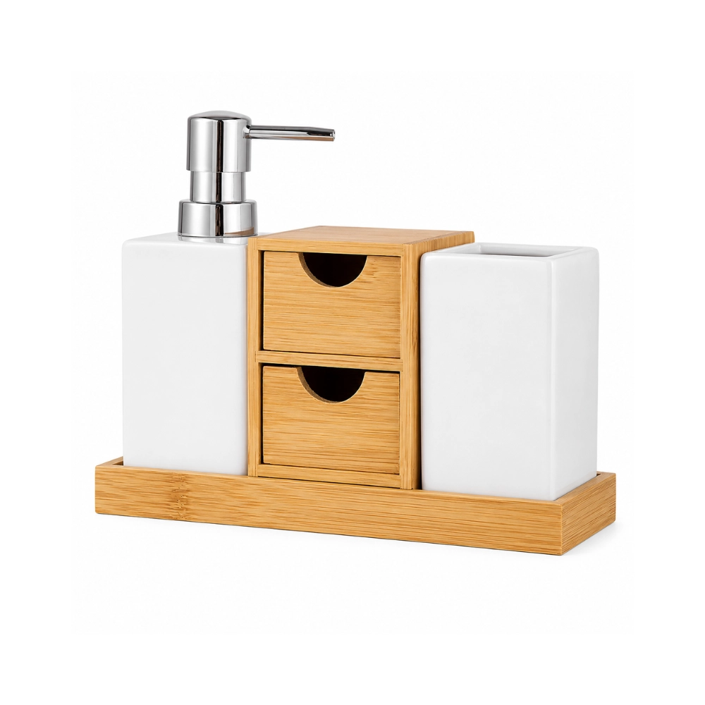 Conjunto para Banheiro 5 Peças Cera e Bambu - Mimo Style Conjunto para Banheiro 5 Peças Cera e Bambu - Mimo Style