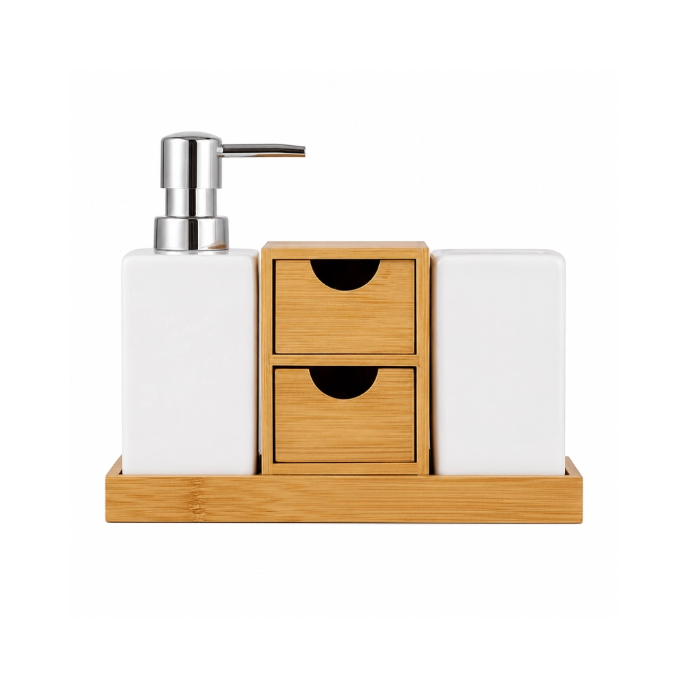 Conjunto para Banheiro 5 Peças Cera e Bambu - Mimo Style Conjunto para Banheiro 5 Peças Cera e Bambu - Mimo Style