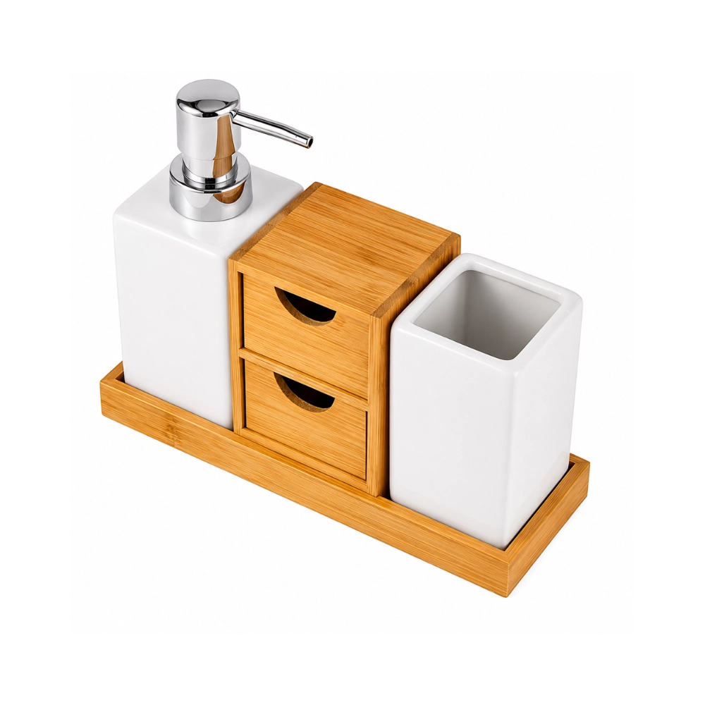 Conjunto para Banheiro 5 Peças Cera e Bambu - Mimo Style Conjunto para Banheiro 5 Peças Cera e Bambu - Mimo Style