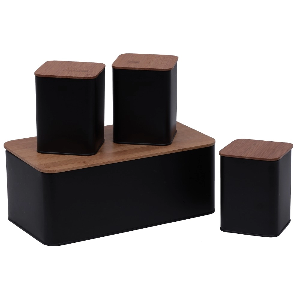 Conjunto Porta Pão Bambu com 3 Potes Black - Mimo Style