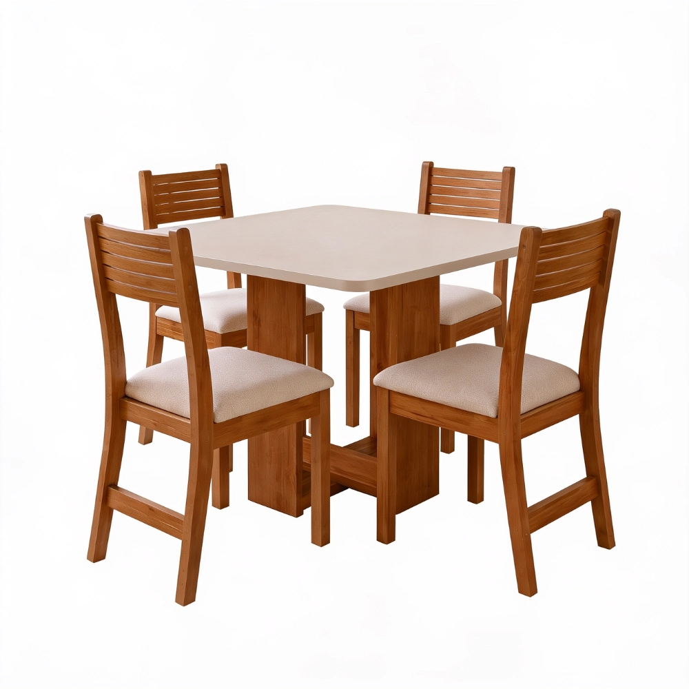 Conjunto Sala de Jantar Mesa Quadrada Marselha com 4 Cadeiras Estofadas Nice Laráz Conjunto Sala de Jantar Mesa Quadrada Marselha com 4 Cadeiras Estofadas Nice Laráz