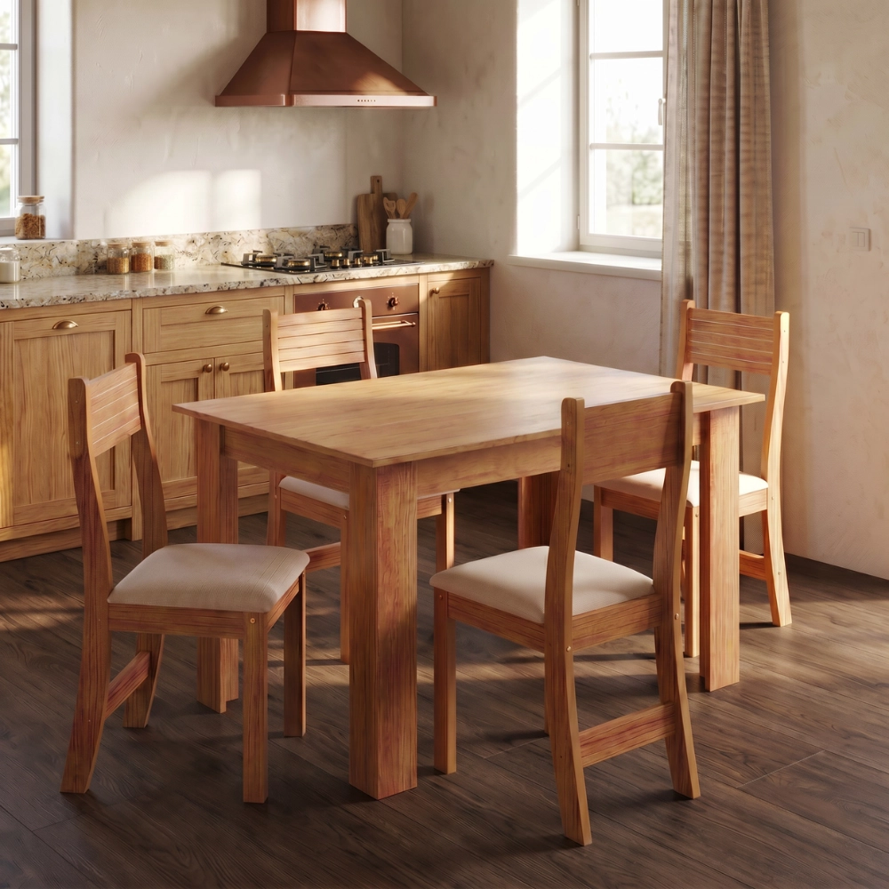 Conjunto Sala de Jantar Mesa Retangular León com 4 Cadeiras Estofadas Nice Laráz Conjunto Sala de Jantar Mesa Retangular León com 4 Cadeiras Estofadas Nice Laráz