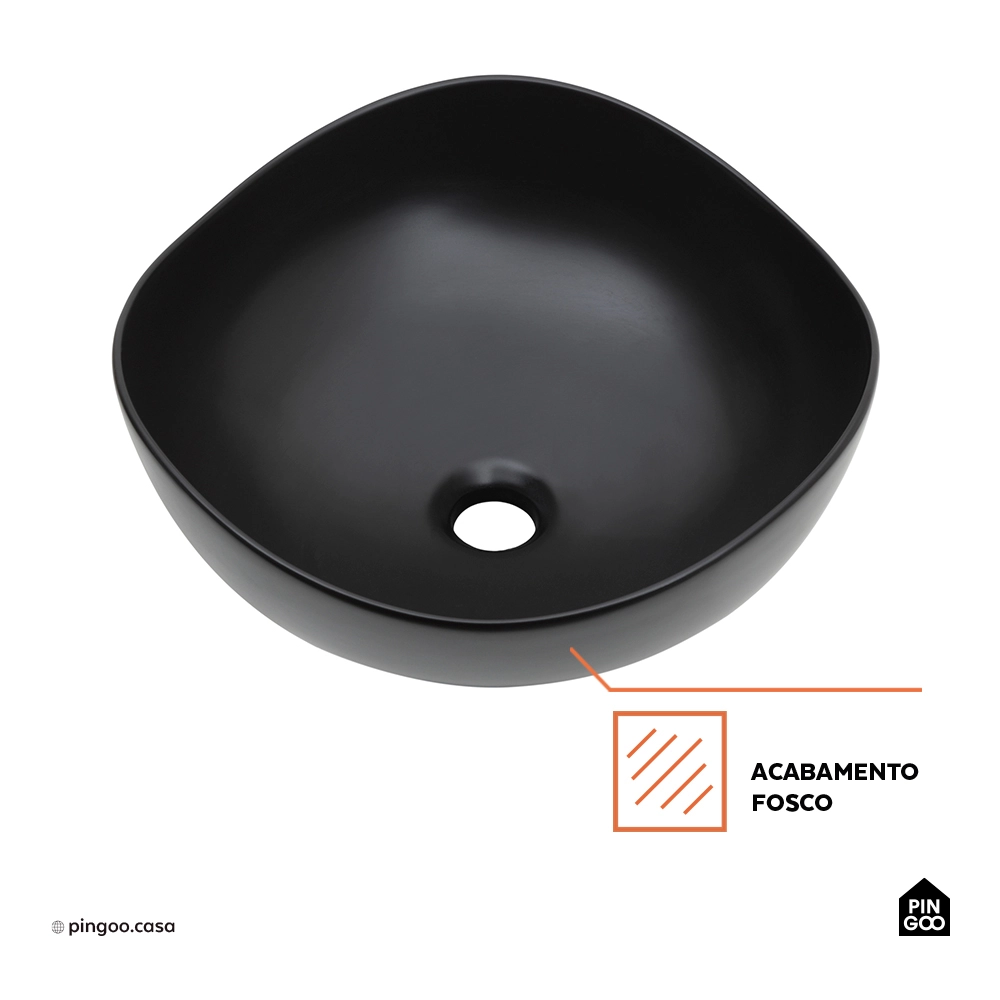 Cuba de Apoio para Banheiro Oval Louça Cerâmica 37cm Obsidiana - Preto
