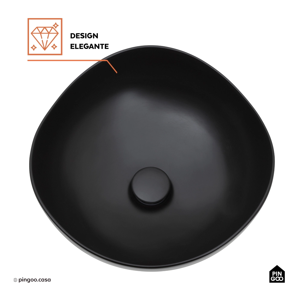 Cuba de Apoio para Banheiro Oval Louça Cerâmica 37cm Obsidiana - Preto