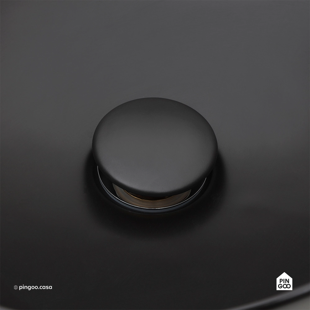 Cuba de Apoio para Banheiro Oval Louça Cerâmica 37cm Obsidiana - Preto