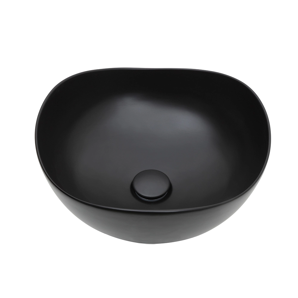 Cuba de Apoio para Banheiro Oval Louça Cerâmica 37cm Obsidiana - Preto