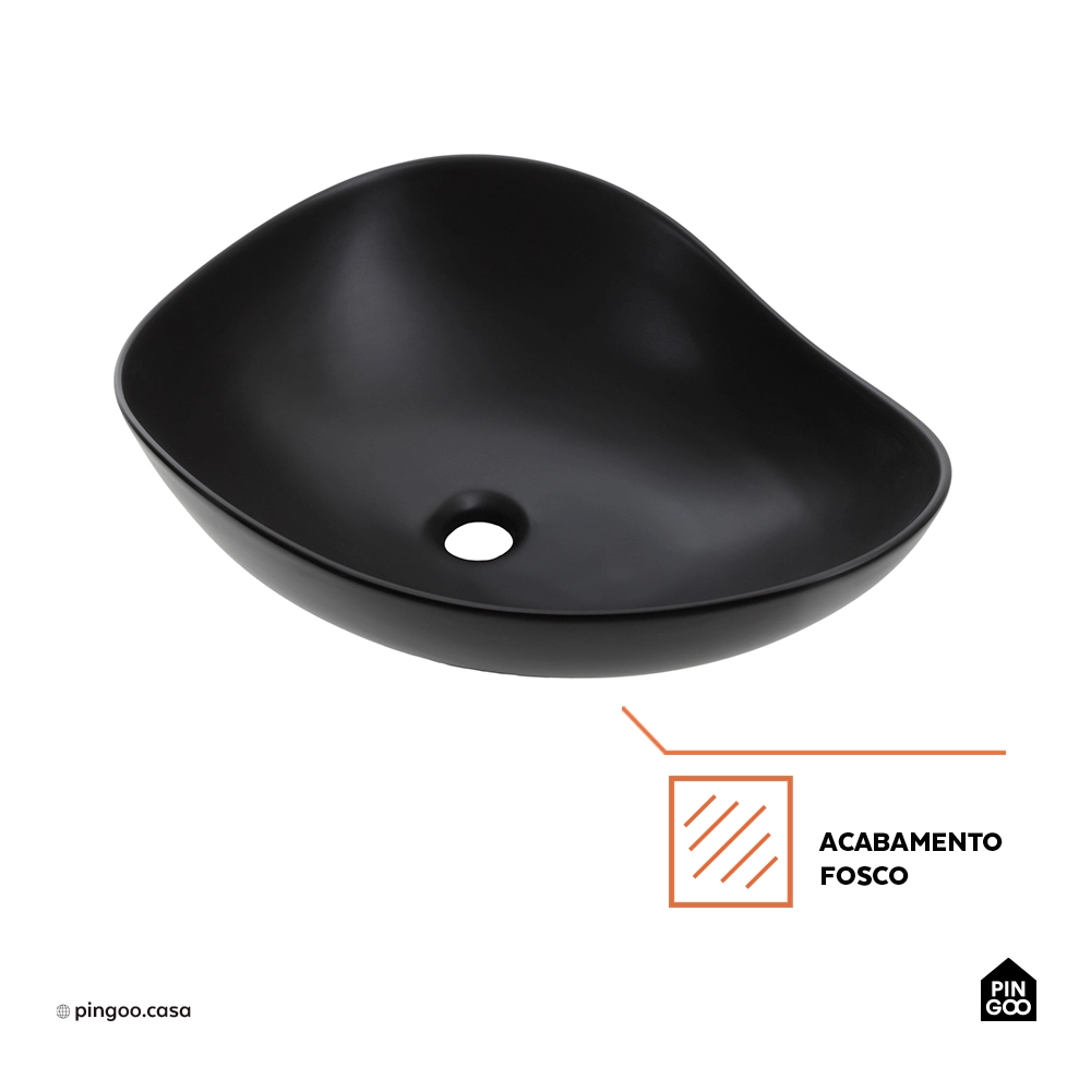 Cuba de Apoio para Banheiro Oval Louça Cerâmica 51cm Obsidiana - Preto