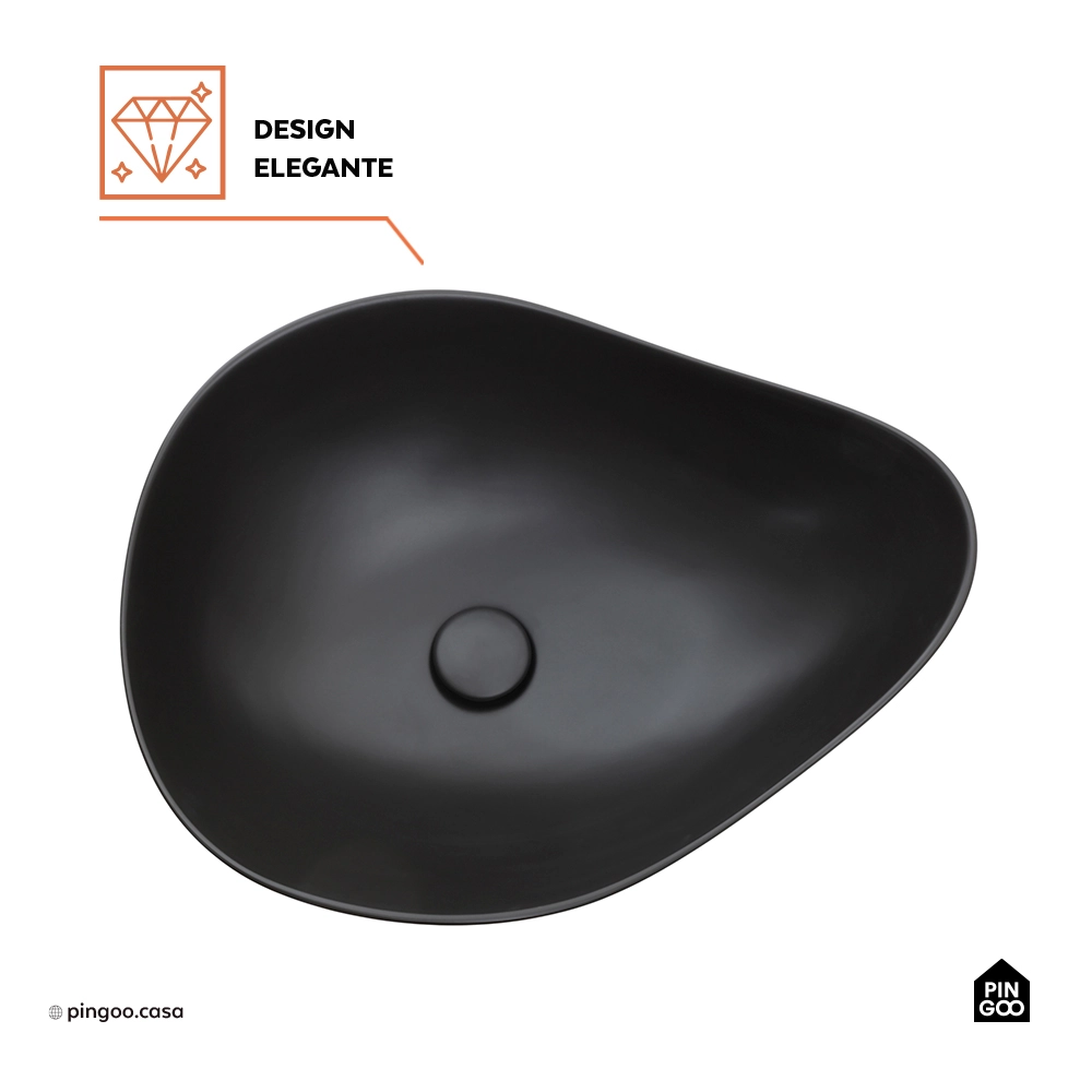 Cuba de Apoio para Banheiro Oval Louça Cerâmica 51cm Obsidiana - Preto