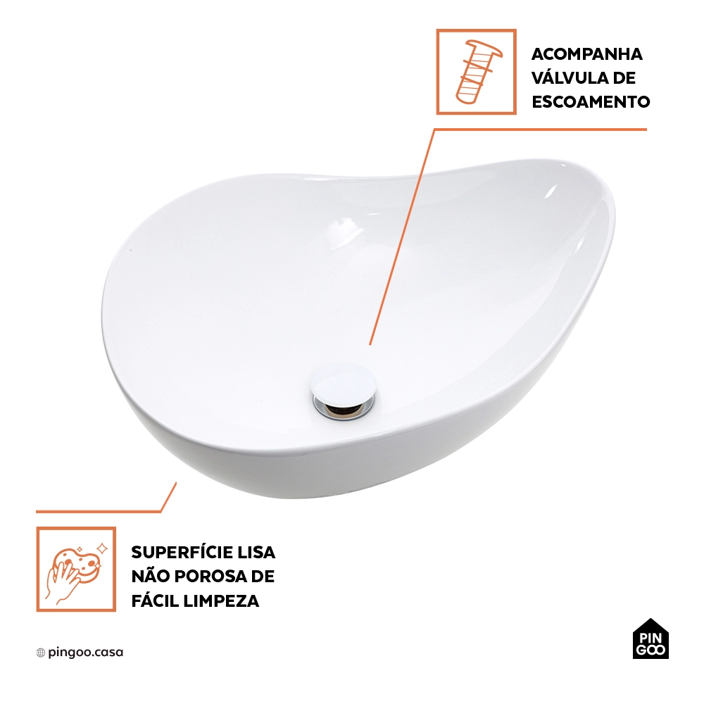 Cuba de Apoio para Banheiro Oval Louça Cerâmica Ambar - Branco