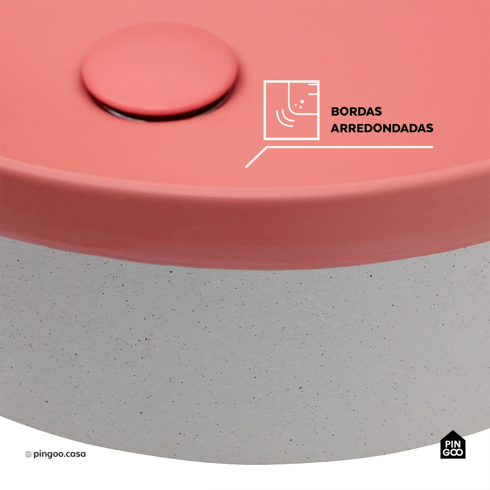 Cuba de Apoio para Banheiro Oval Louça Cerâmica Coral - Rosa e Branco