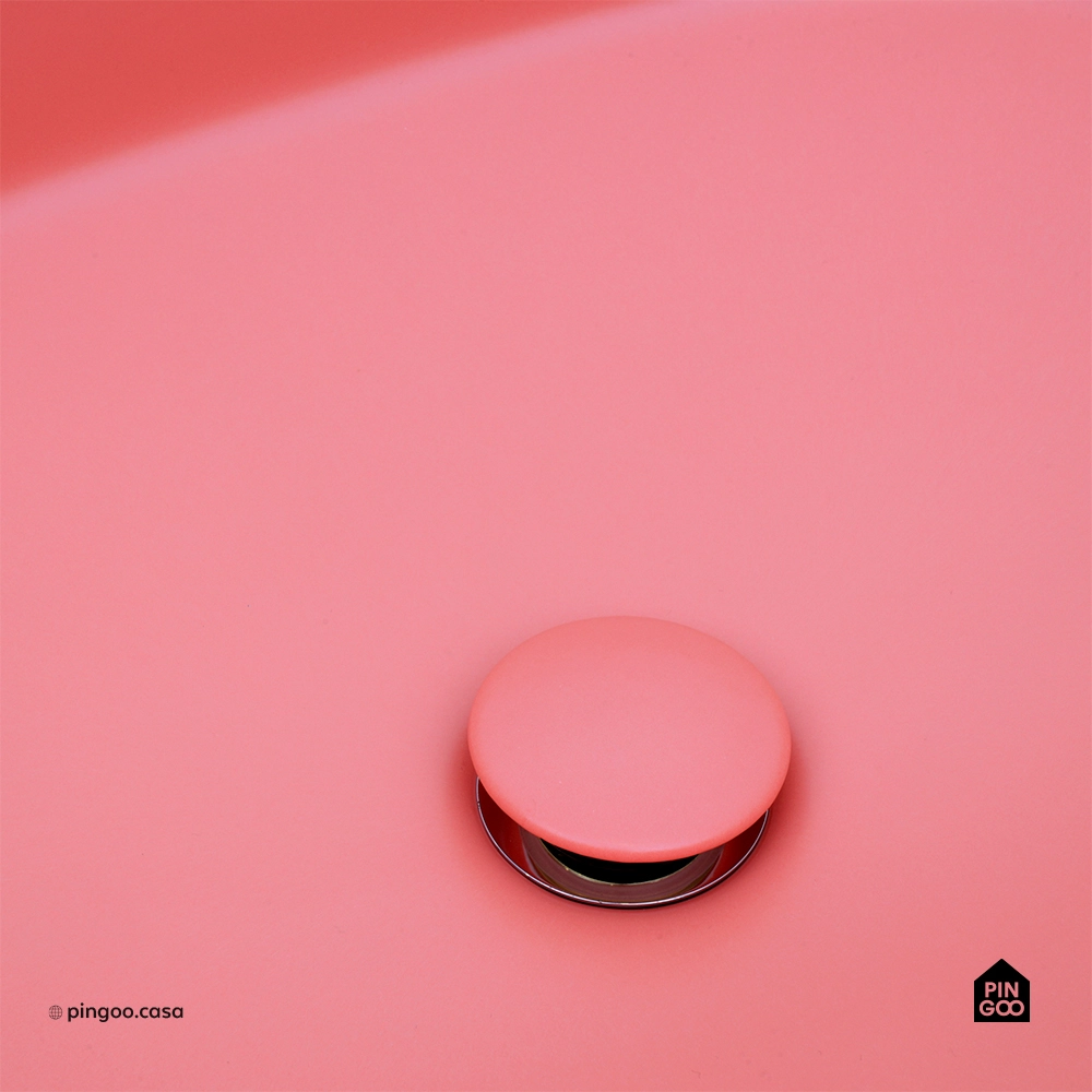 Cuba de Apoio para Banheiro Oval Louça Cerâmica Coral - Rosa e Branco