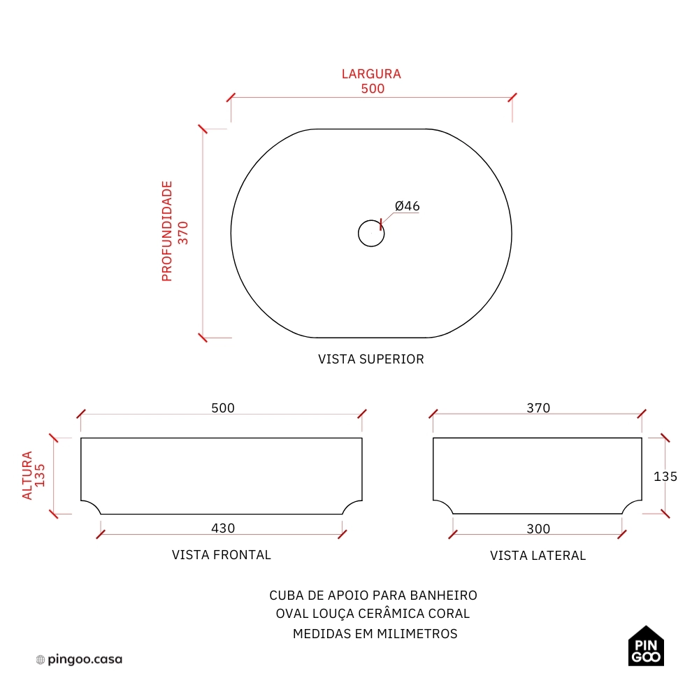 Cuba de Apoio para Banheiro Oval Louça Cerâmica Coral - Rosa e Branco