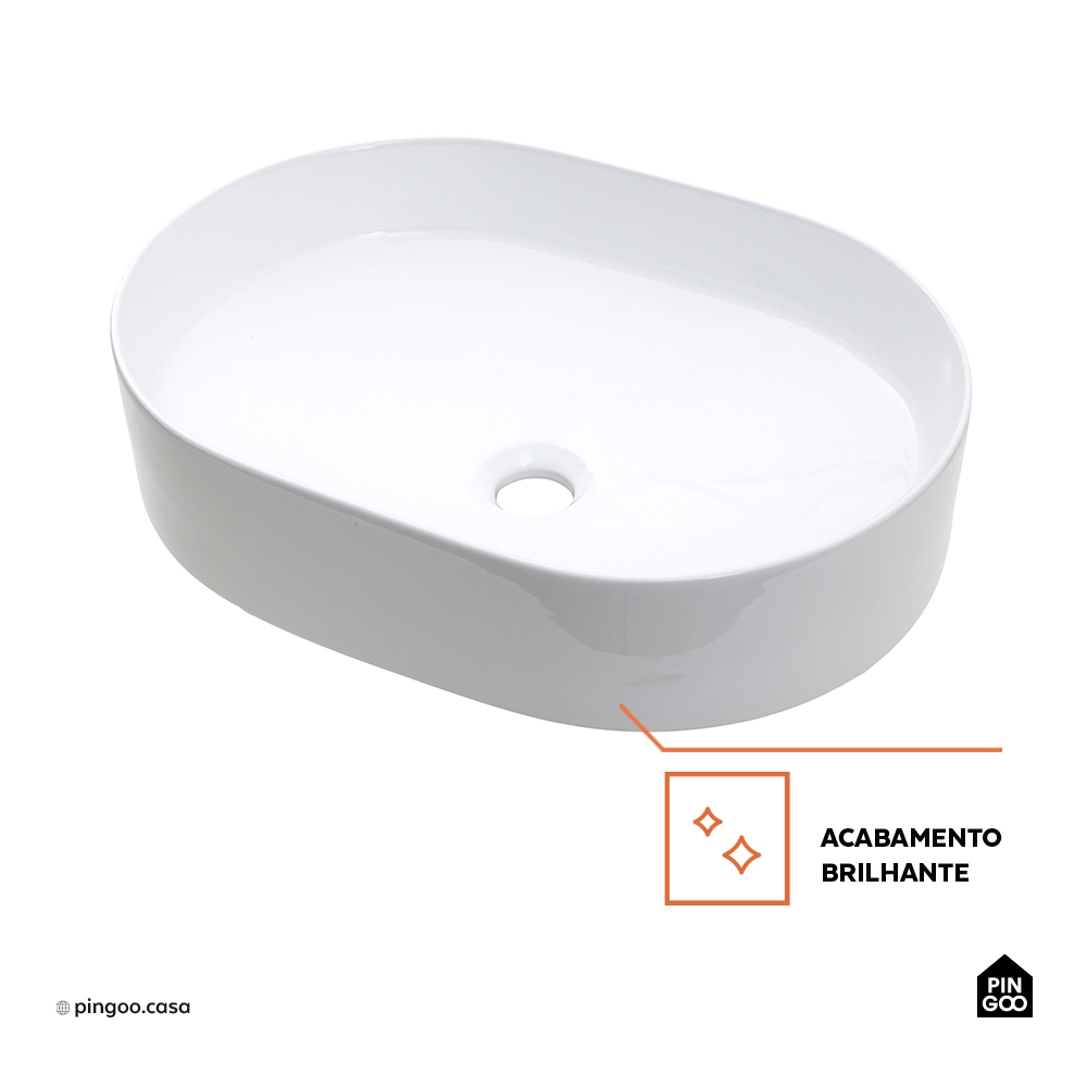 Cuba de Apoio para Banheiro Oval Louça Cerâmica Neptunita - Branco