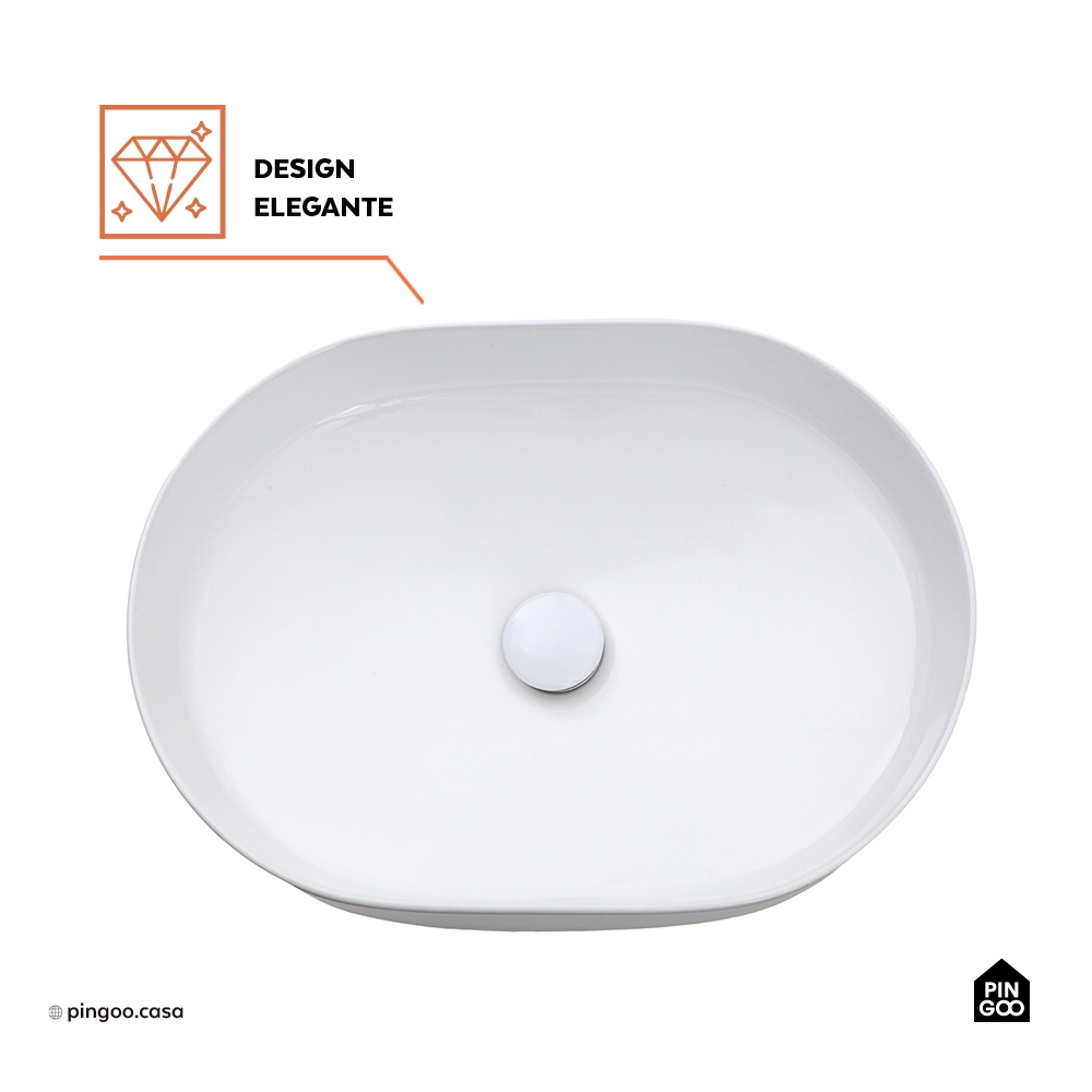 Cuba de Apoio para Banheiro Oval Louça Cerâmica Neptunita - Branco