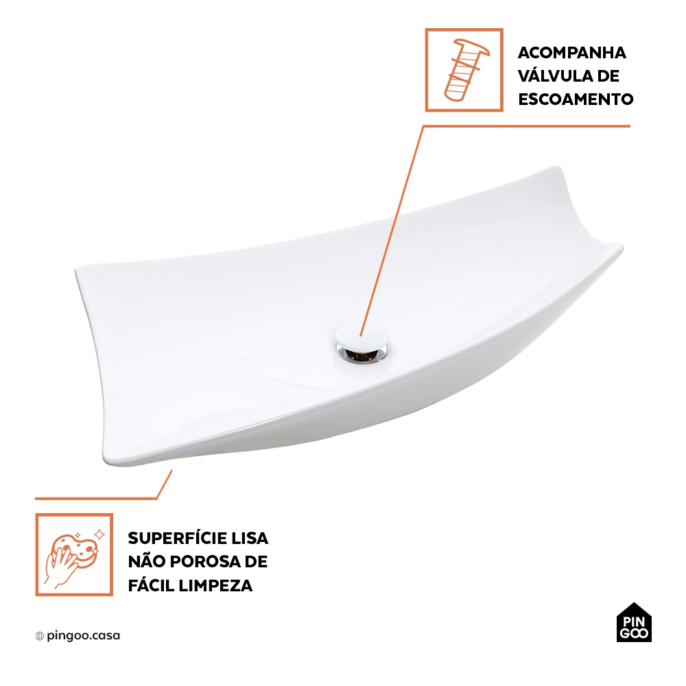 Cuba de Apoio para Banheiro Oval Louça Cerâmica Petalita - Branco