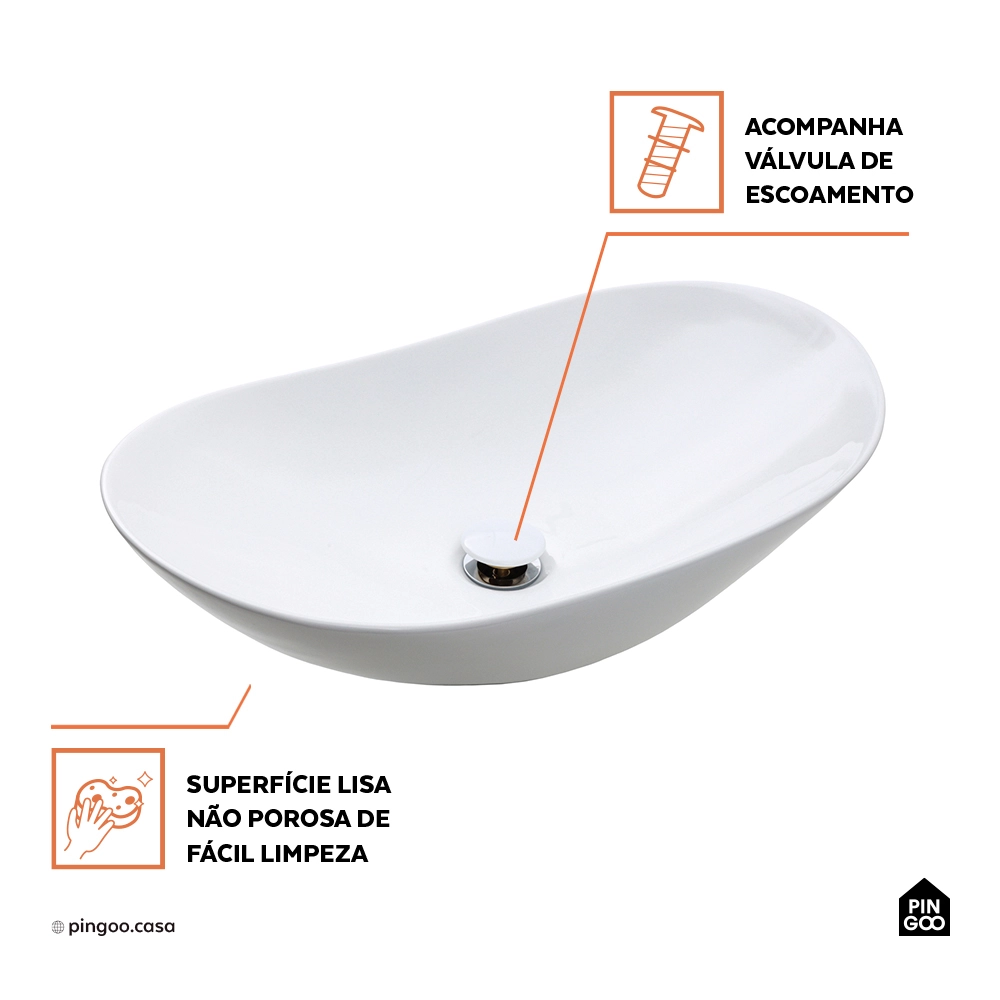 Cuba de Apoio para Banheiro Oval Louça Cerâmica Esfena - Branco