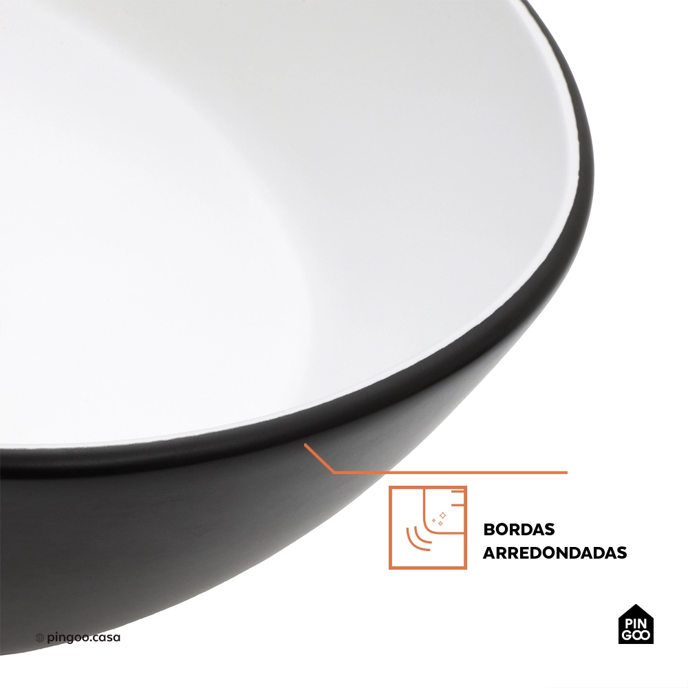 Cuba de Apoio para Banheiro Oval Louça Cerâmica Rutilo - Branco e Preto