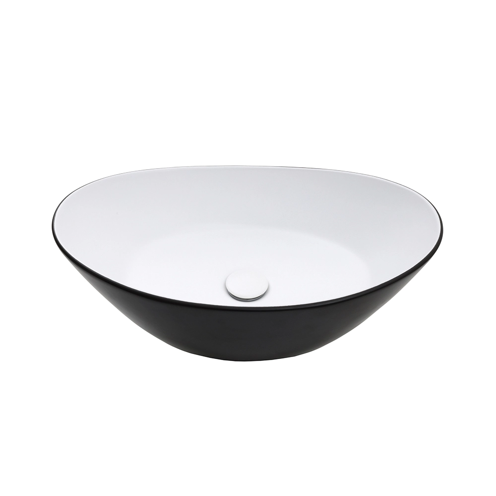 Cuba de Apoio para Banheiro Oval Louça Cerâmica Rutilo - Branco e Preto