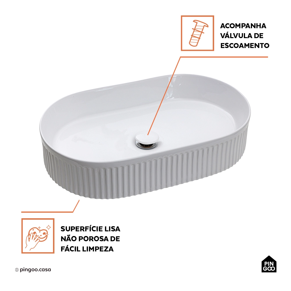 Cuba de Apoio para Banheiro Oval Louça Cerâmica Selenita - Branco