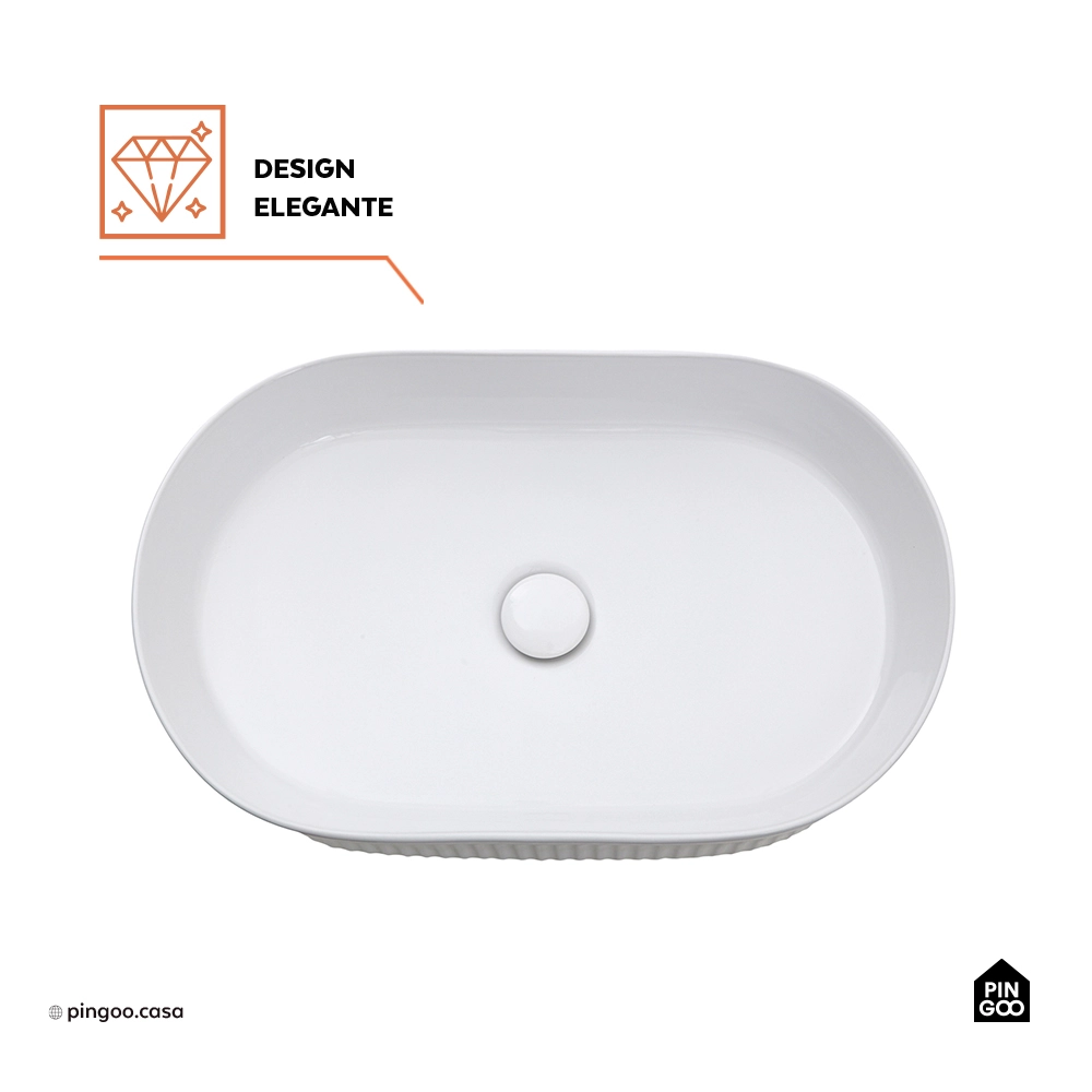 Cuba de Apoio para Banheiro Oval Louça Cerâmica Selenita - Branco