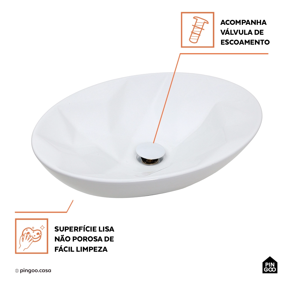 Cuba de Apoio para Banheiro Oval Louça Cerâmica Titanita - Branco