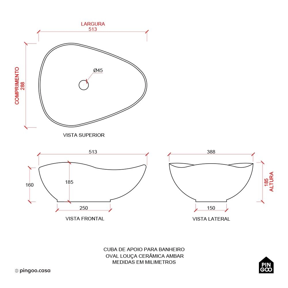 Cuba de Apoio para Banheiro Oval Louça Cerâmica Ambar - Branco