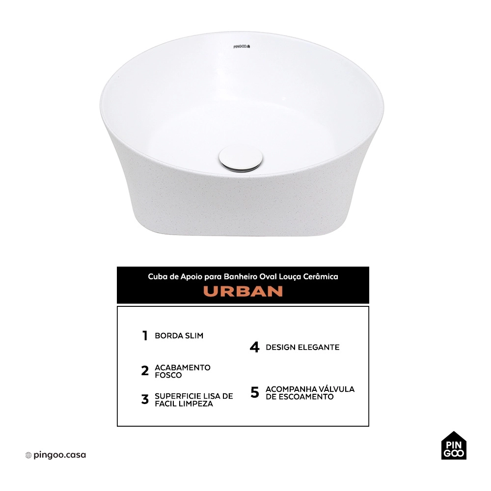 Cuba de Apoio para Banheiro Oval Louça Cerâmica Urban - Branco Cuba de Apoio para Banheiro Oval Louça Cerâmica Urban - Branco