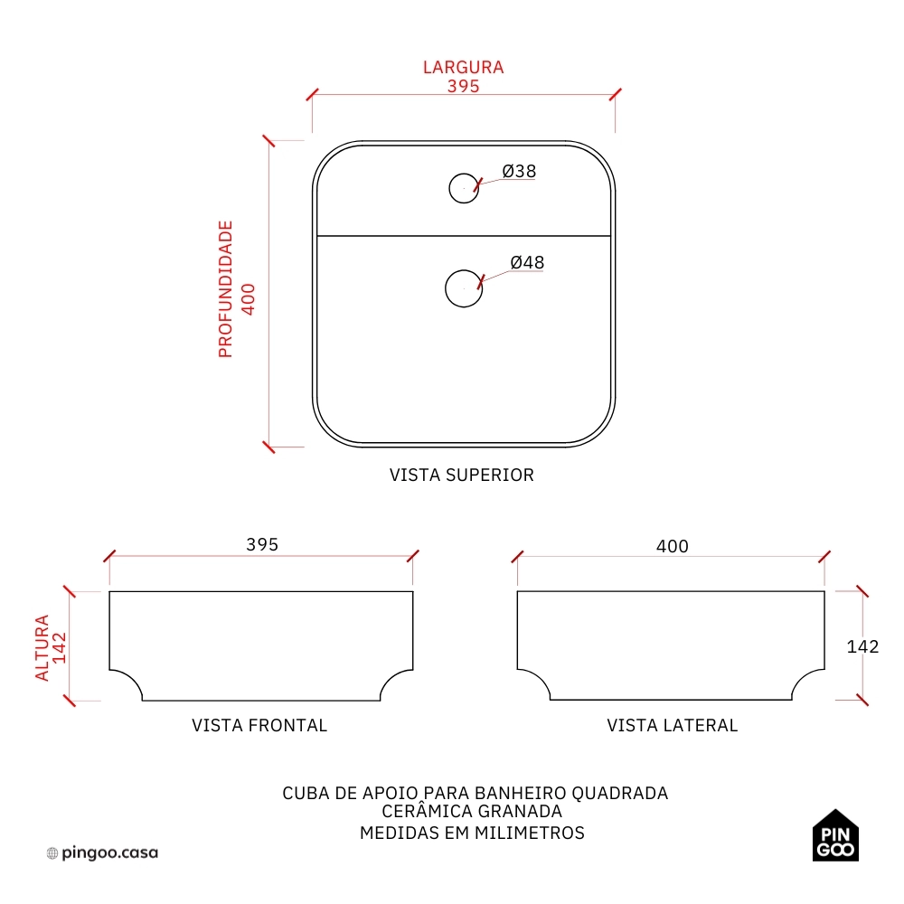 Cuba de Apoio para Banheiro Quadrada Cerâmica Granada - Branco Cuba de Apoio para Banheiro Quadrada Cerâmica Granada - Branco