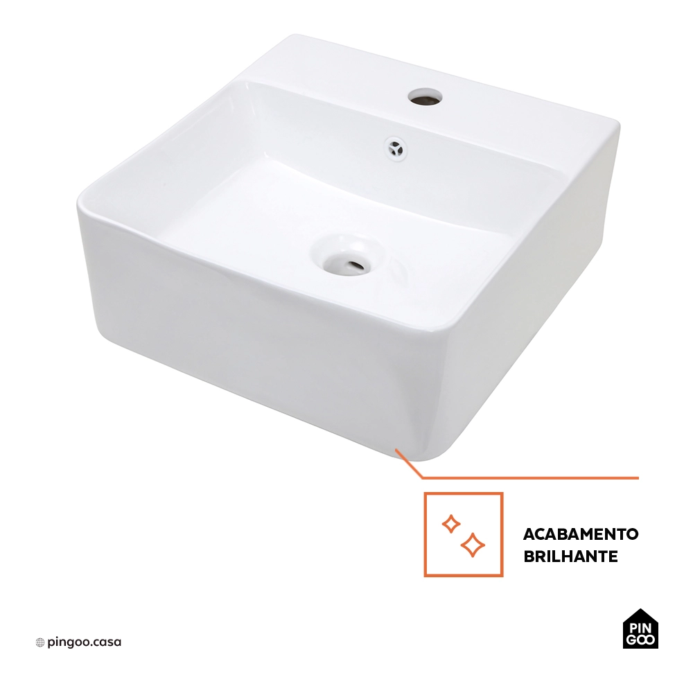 Cuba de Apoio para Banheiro Quadrada Louça Cerâmica Ágata Pingoo.casa - Branco