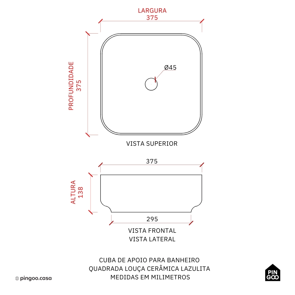 Cuba de Apoio para Banheiro Quadrada Louça Cerâmica Lazulita - Branco