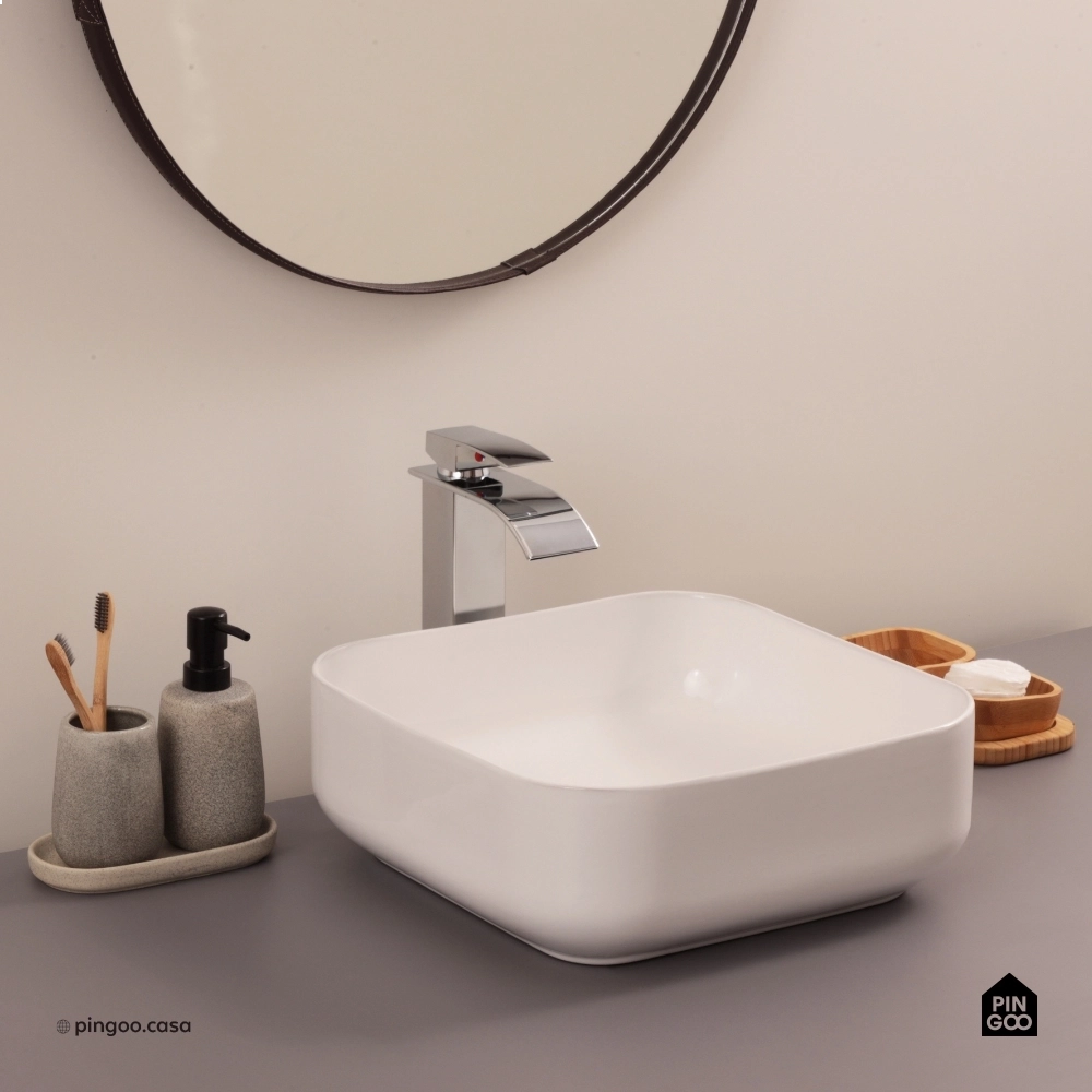 Cuba de Apoio para Banheiro Quadrada Louça Cerâmica Lazulita Pingoo.casa - Branco