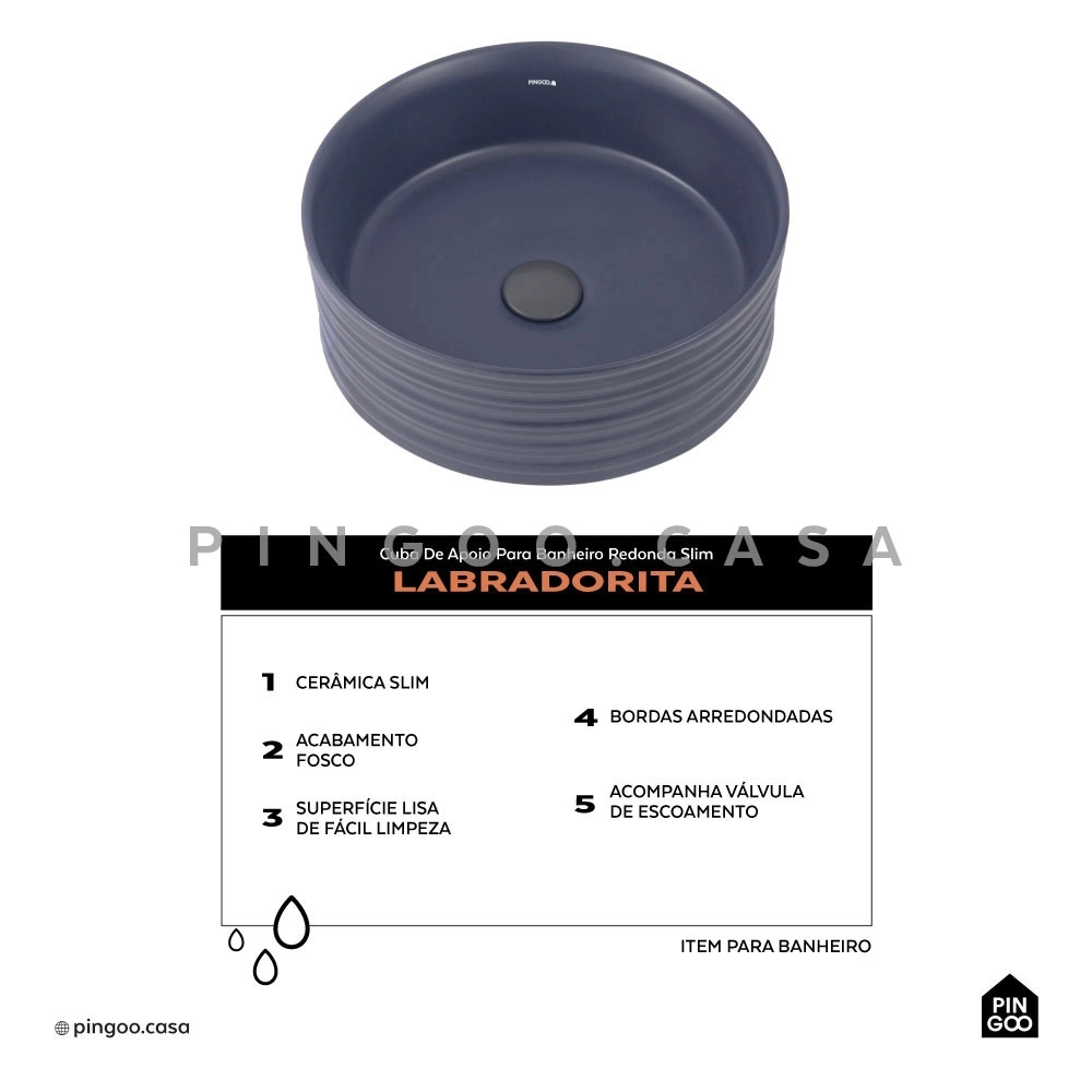 Cuba de Apoio para Banheiro Redonda Slim Louça Cerâmica 38cm Labradorita Cinza Cuba de Apoio para Banheiro Redonda Slim Louça Cerâmica 38cm Labradorita Cinza
