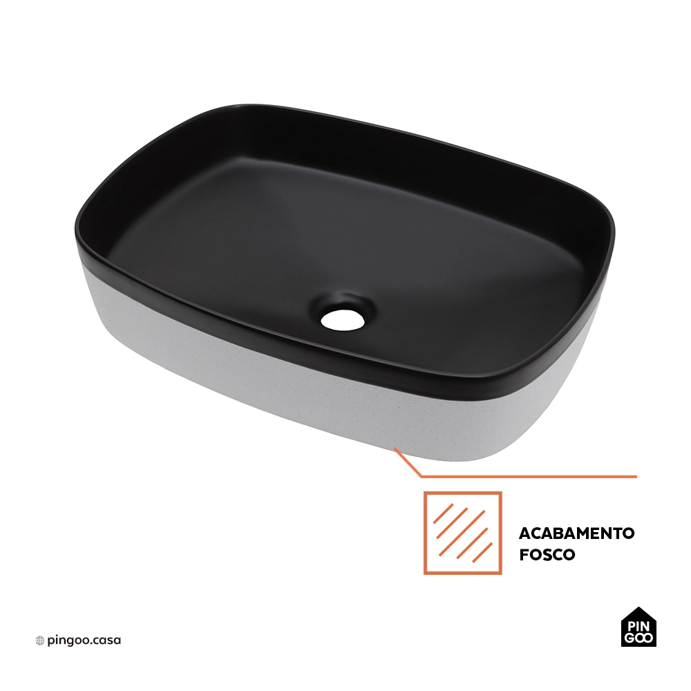 Cuba de Apoio para Banheiro Retangular Louça Cerâmica Coral - Preto e Branco