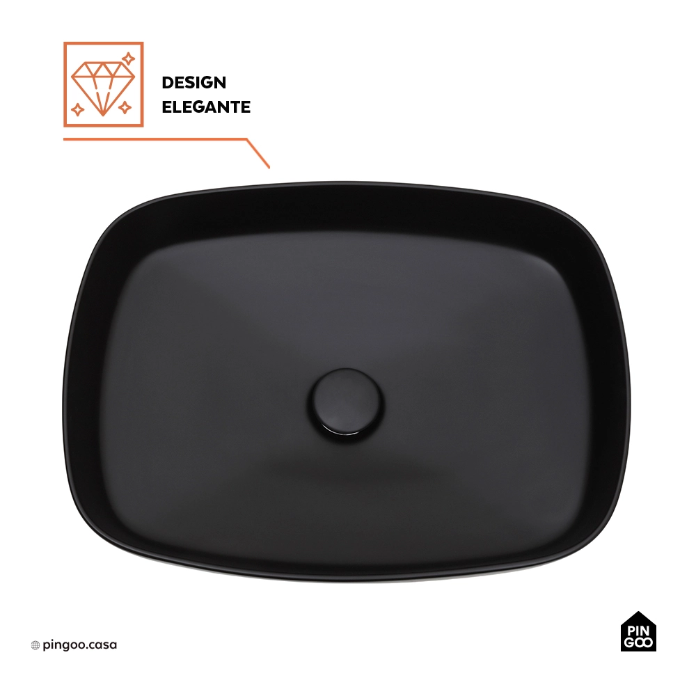 Cuba de Apoio para Banheiro Retangular Louça Cerâmica Coral - Preto e Branco